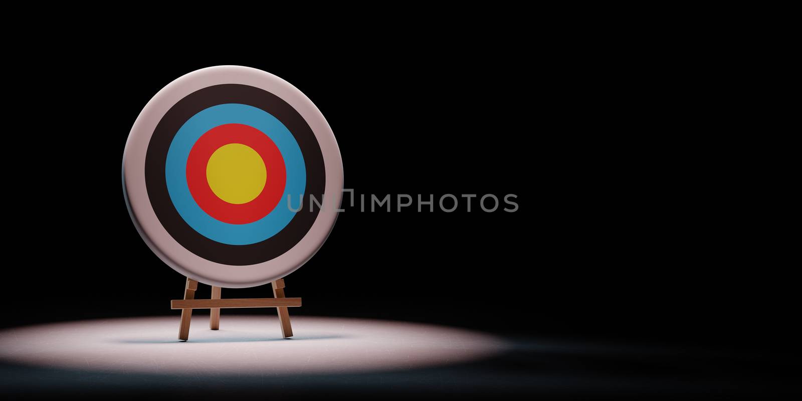 Colorful Arrow Target Spotlighted on Black Background with Copy Space 3D Illustration