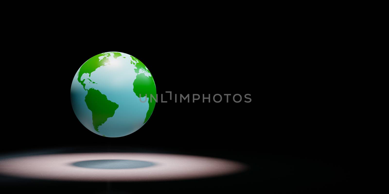 Blue and Green Earth Globe Spotlighted on Black Background with Copy Space 3D Illustration