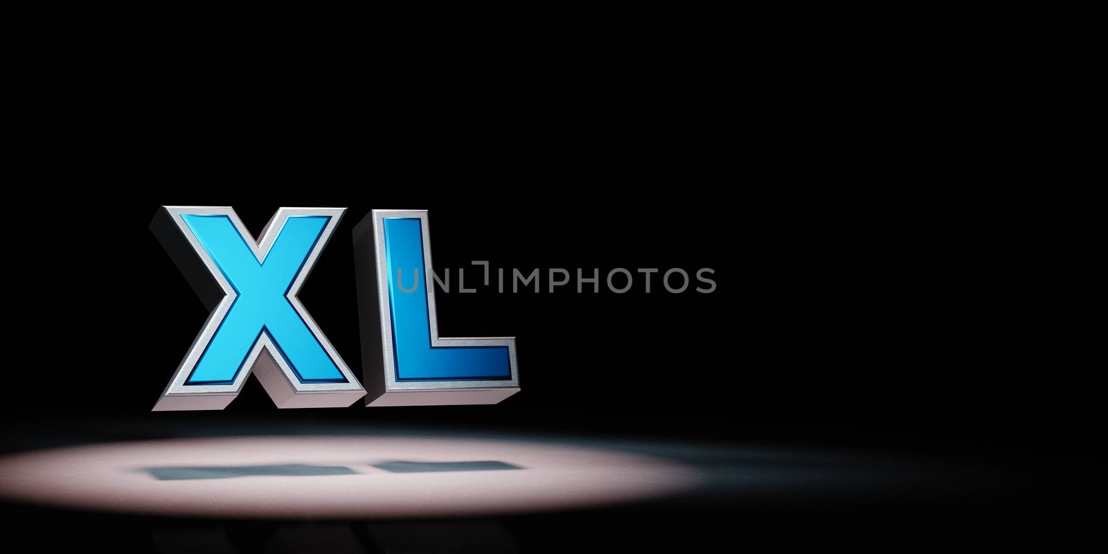 Blue Metallic XL Text Spotlighted on Black Background with Copy Space 3D Illustration