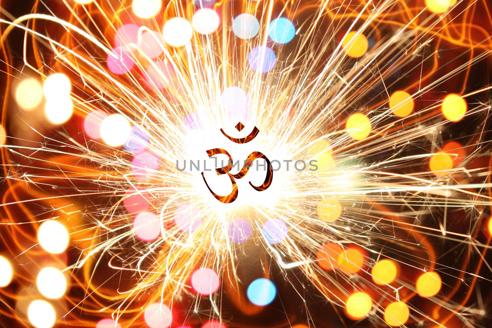 An abstract art showing the enerigies and powers around the Hindu Symbol OM, depicting healing, spiritual or religious energies.