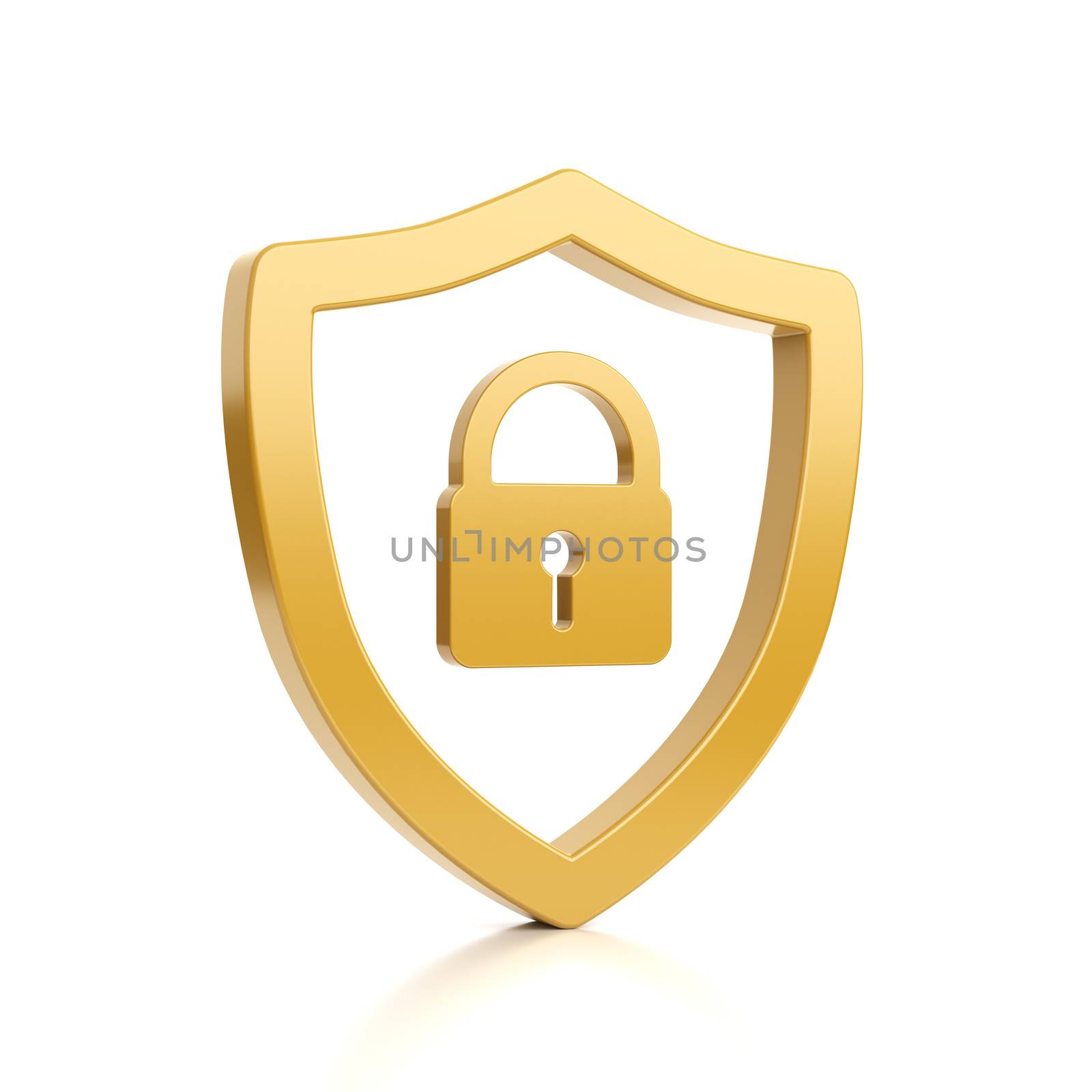 Yellow Outline Shield Shape with Padlock on White by make