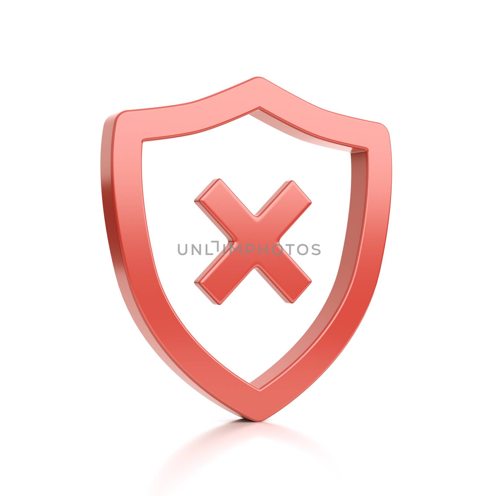 Red Outline Shield Shape with Cross on White Background 3D Illustration