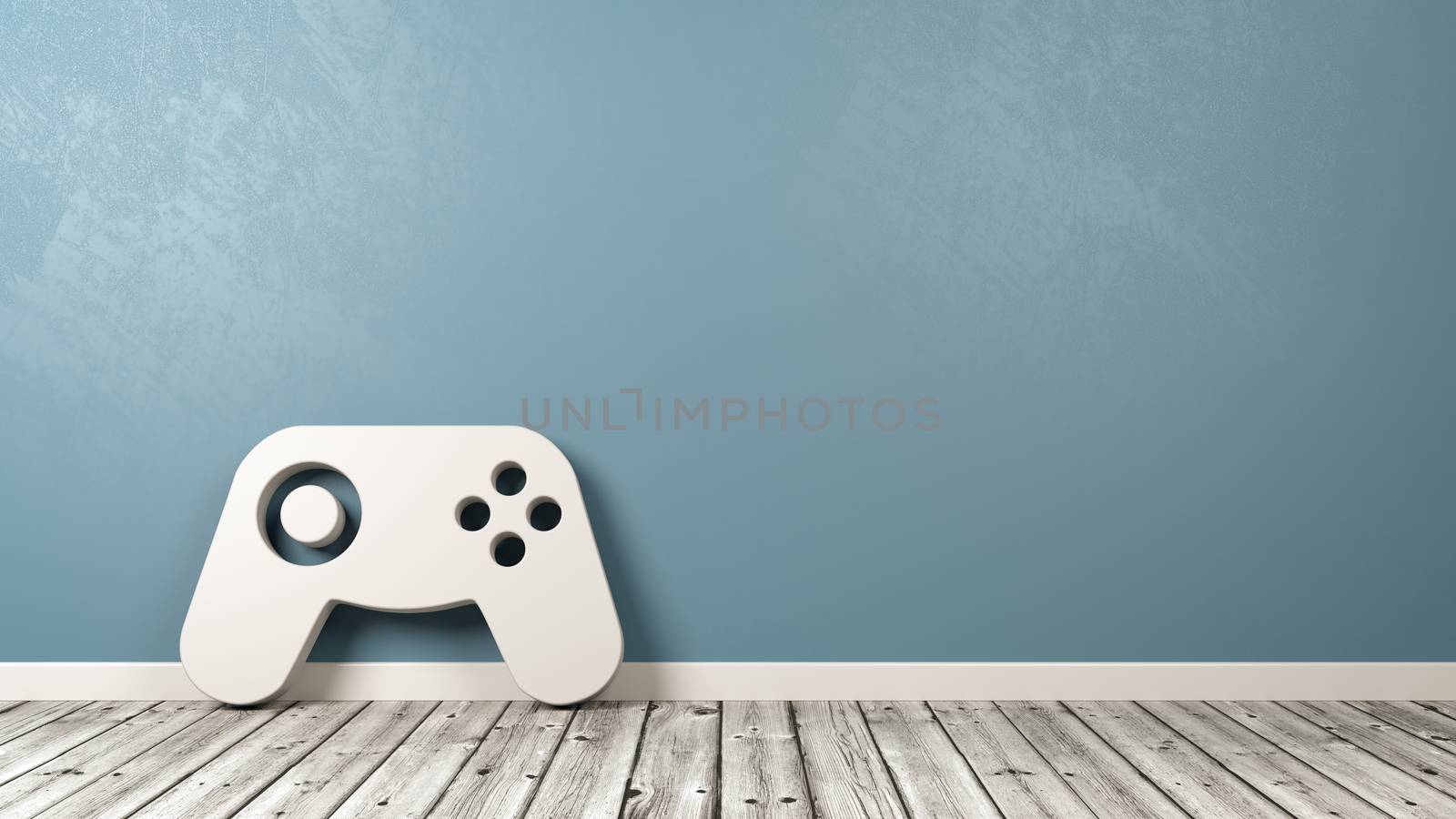 Gamepad Controller Symbol on Wooden Floor Against Wall by make