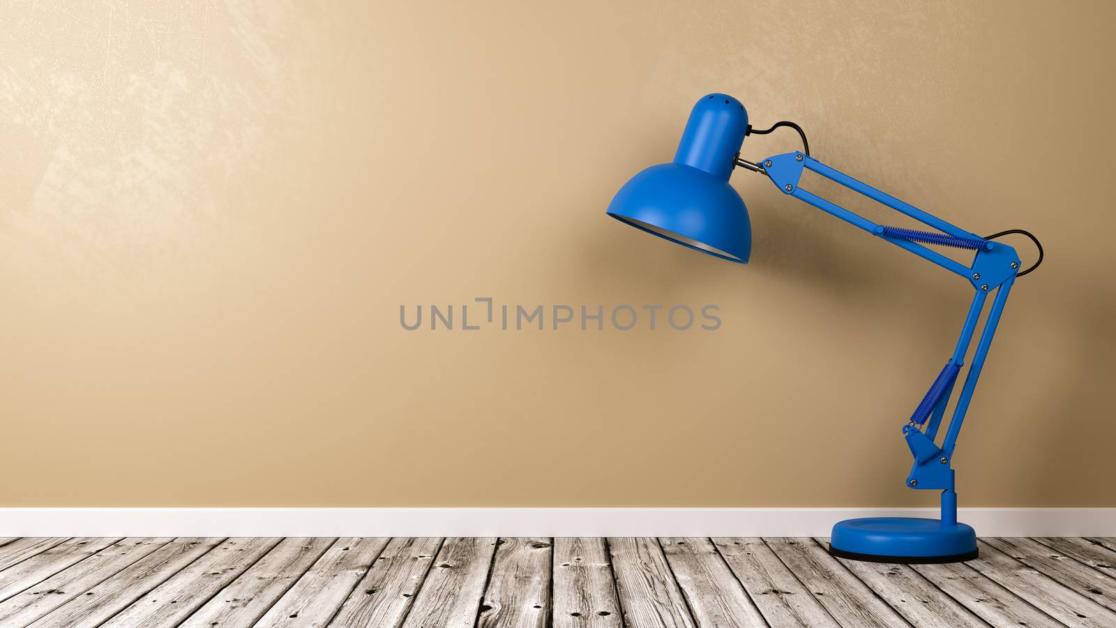 Blue Desk Lamp on Wooden Floor in the Room by make