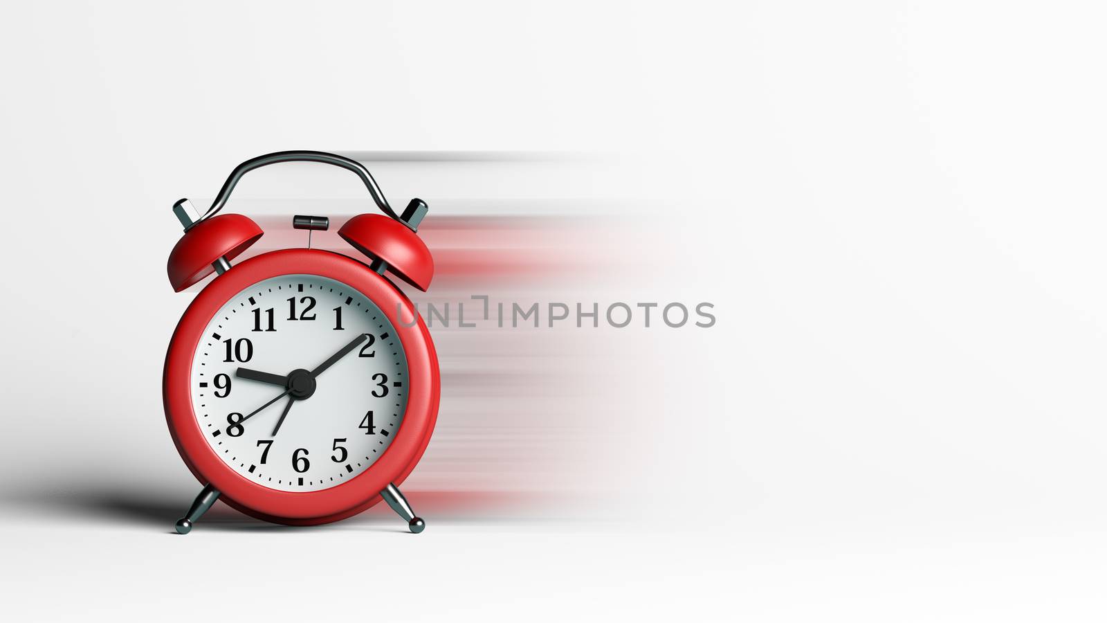 Red Alarm Clock on White Empty Background with Blur Effect 3D Illustration