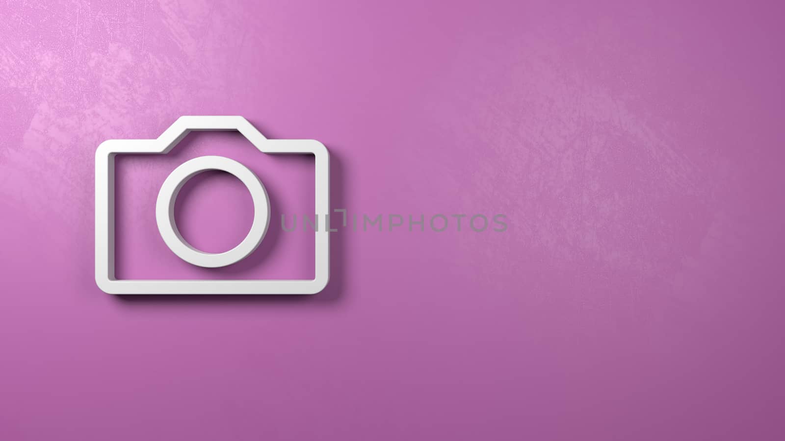 White Camera 3D Symbol Shape on a Purple Wall with Copy Space 3D Illustration