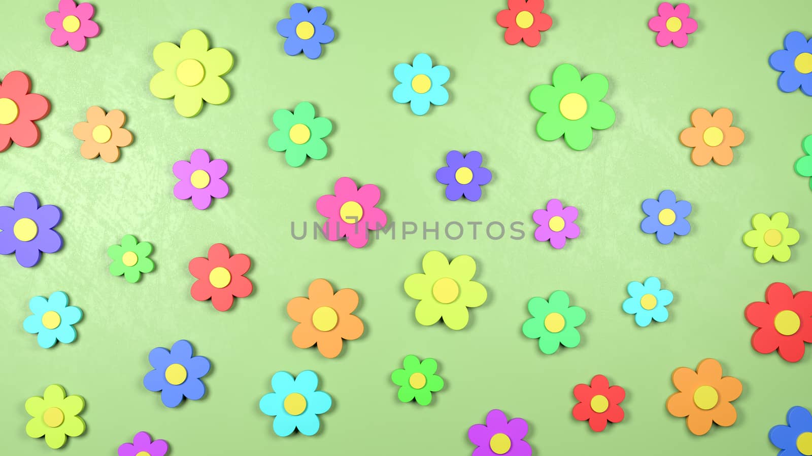 Colorful Flower Shapes on Green Background by make