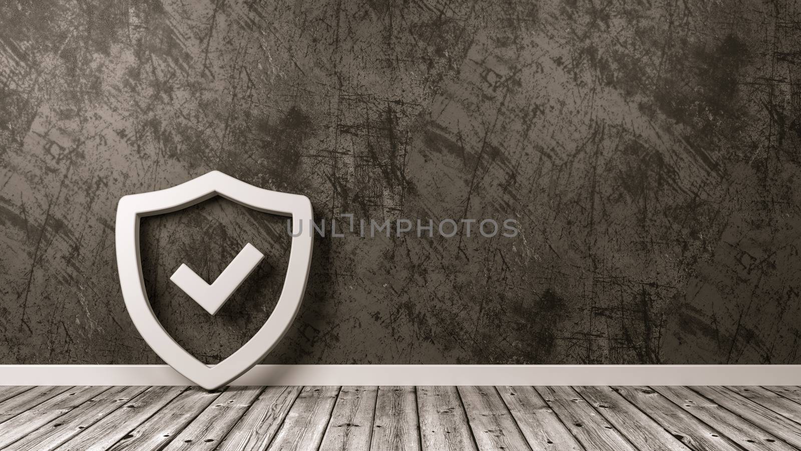 Shield Symbol on Wooden Floor Against Wall by make
