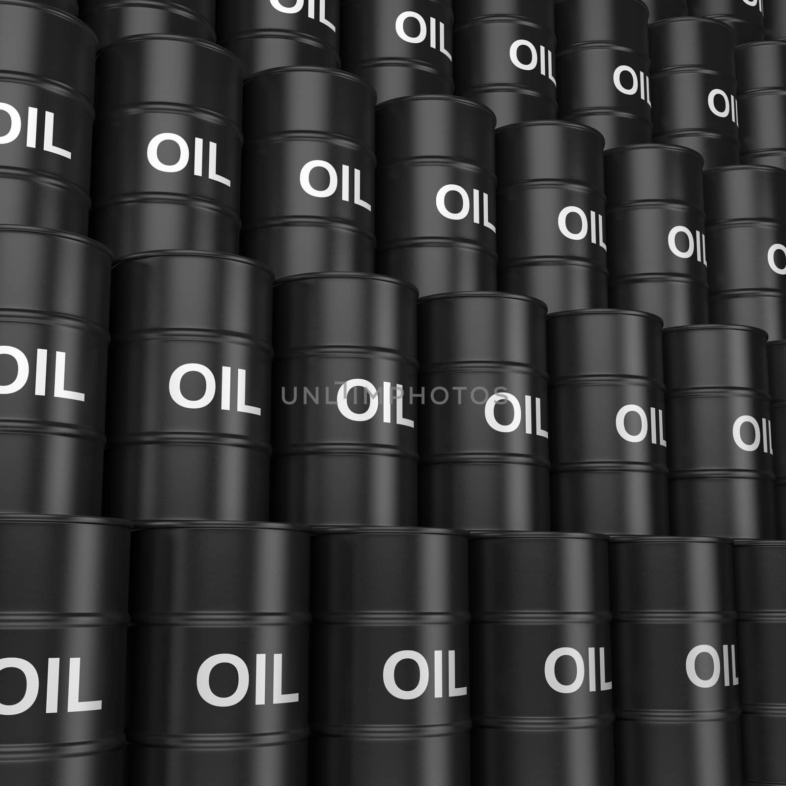 A Wall of Black Oil Barrels 3D Illustration