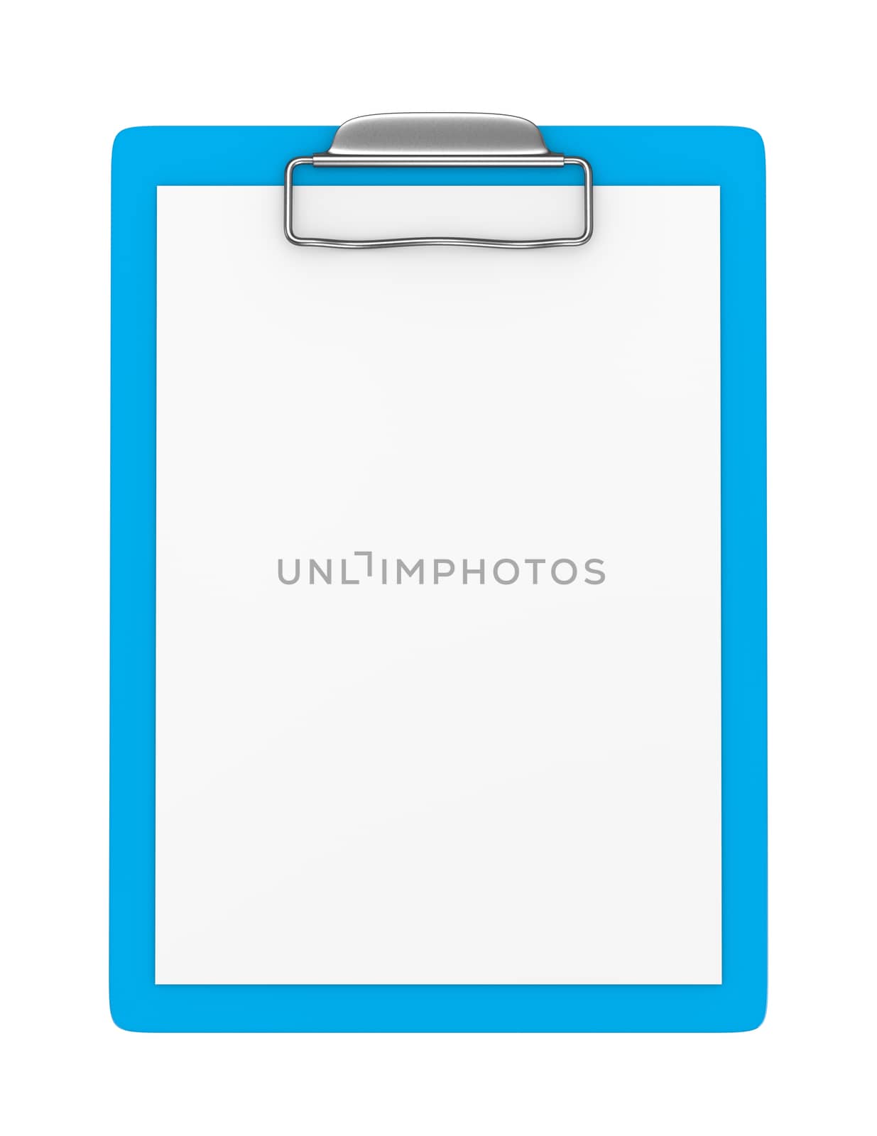 Blue Clipboard with Blank Paper Isolated on White Background 3D Illustration