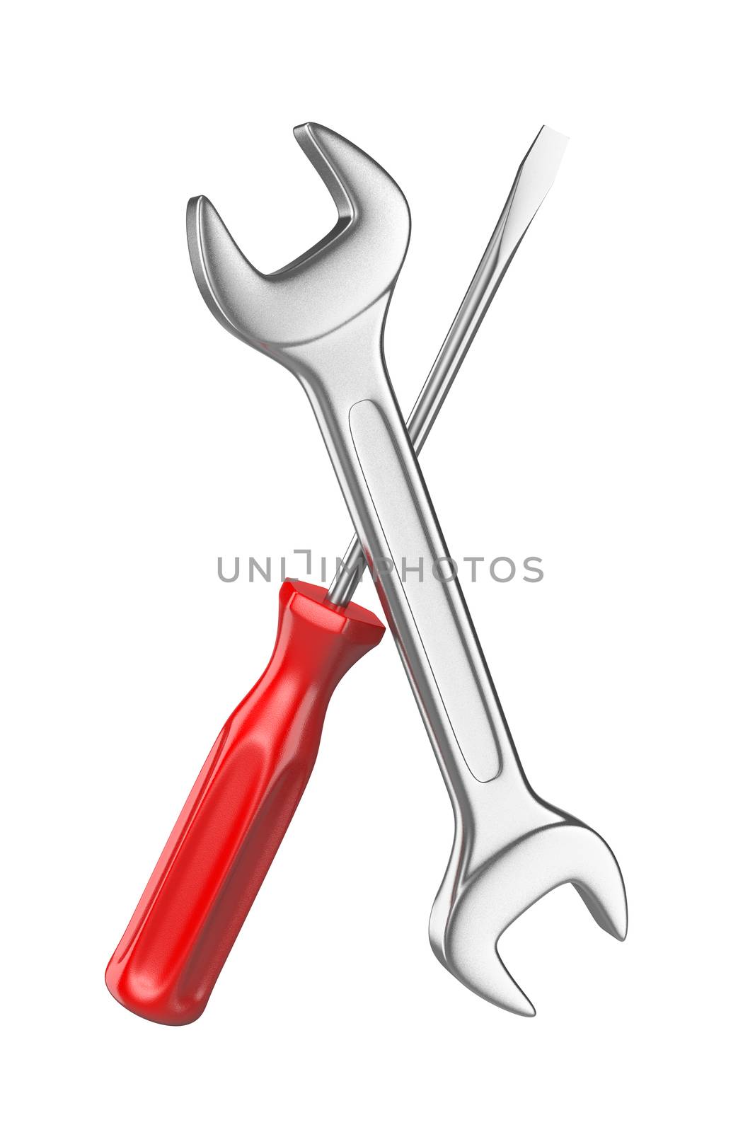 Spanner and Screwdriver Isolated on White Background 3D Illustration