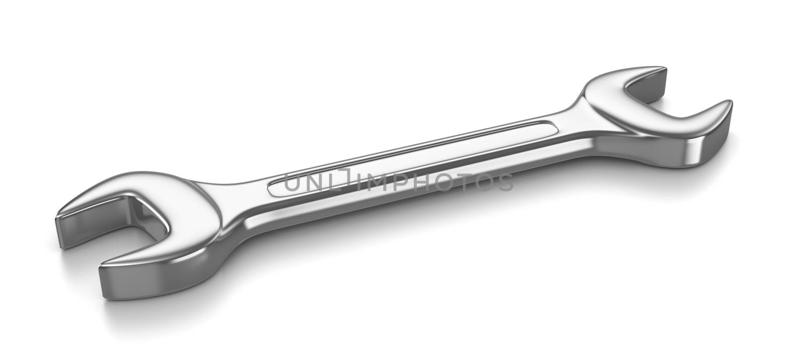 Single Metal Spanner on White Background 3D Illustration