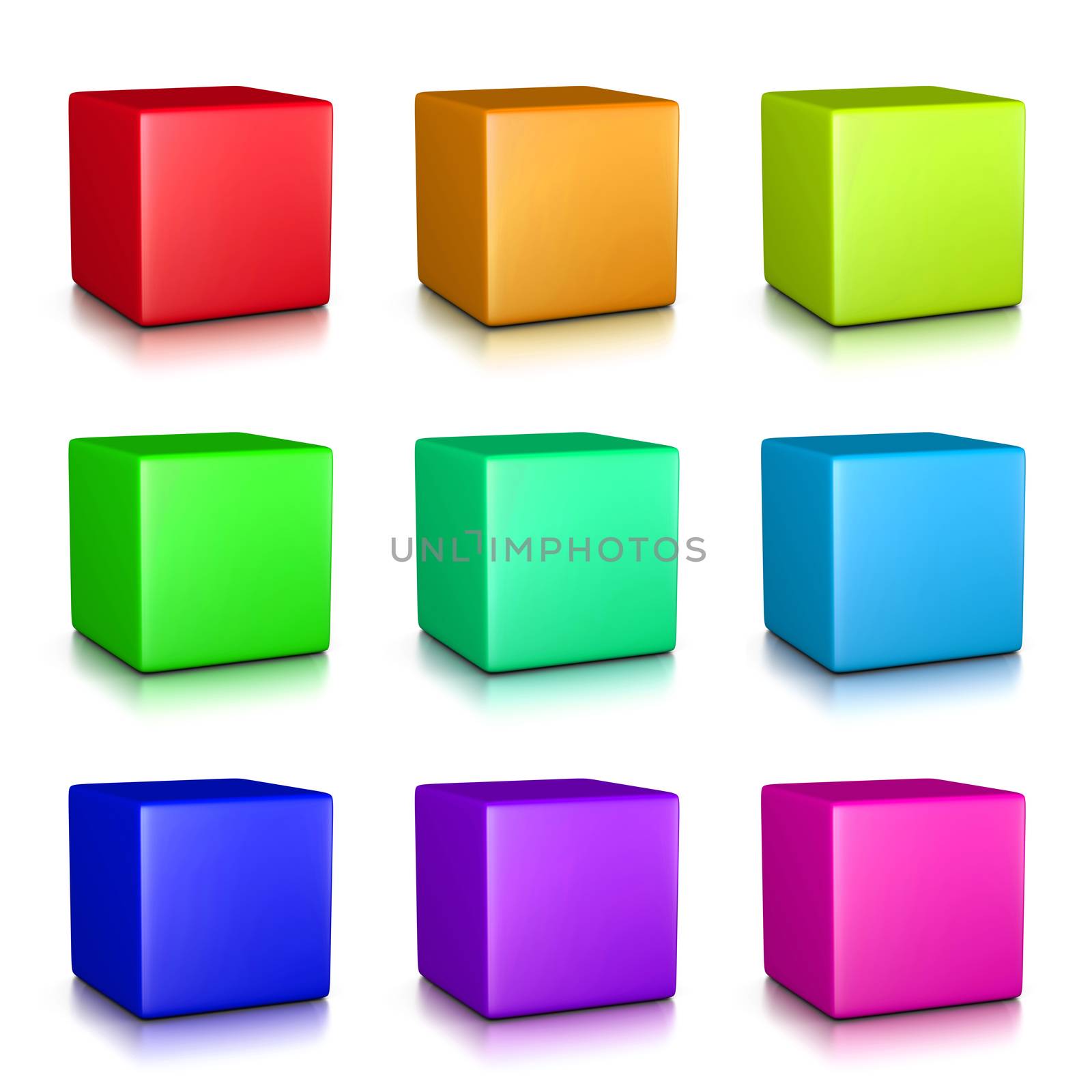 Colorful Cubes Collection on White Background 3D Illustration