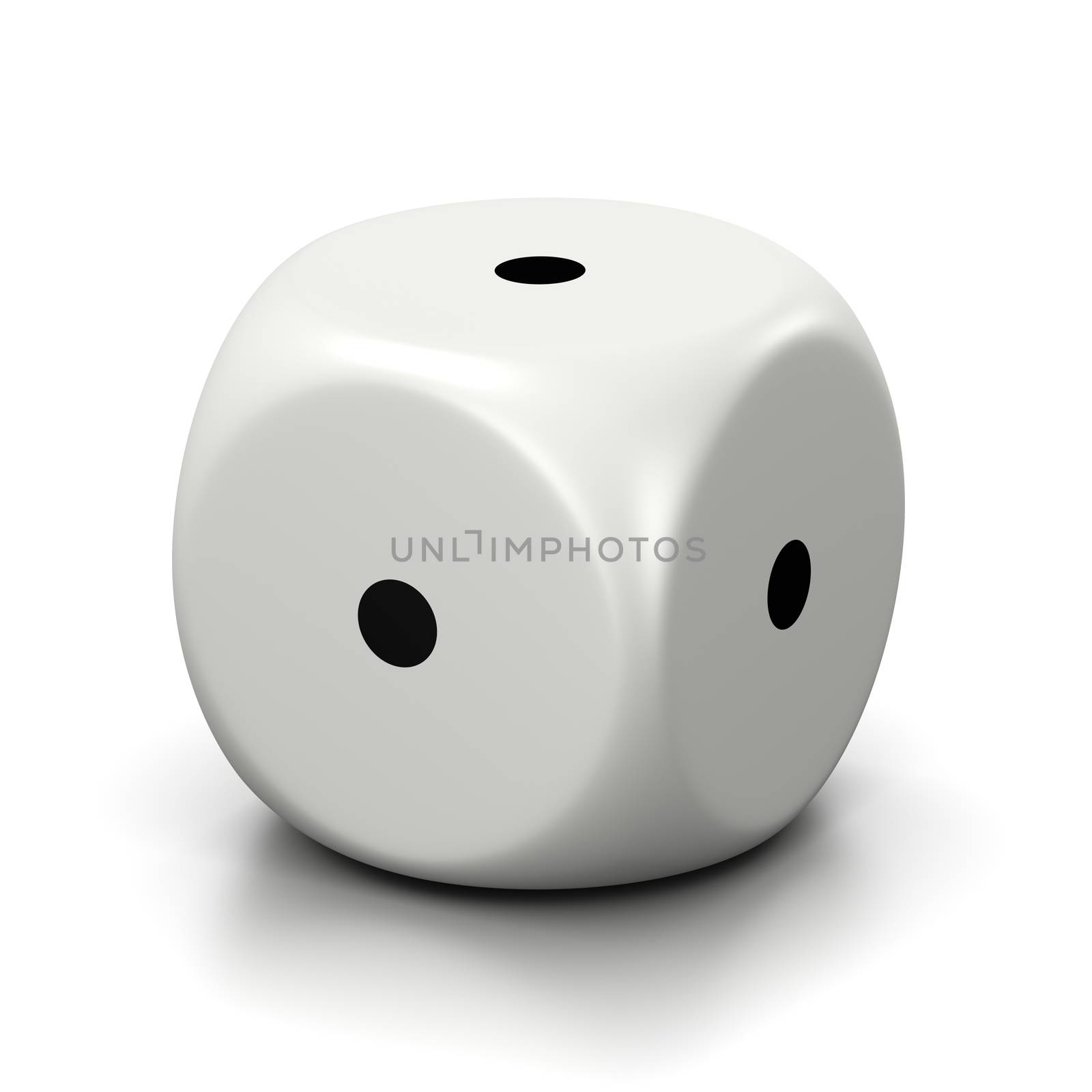 One Single All One Numbered Faces White Dice on White Background 3D Illustration