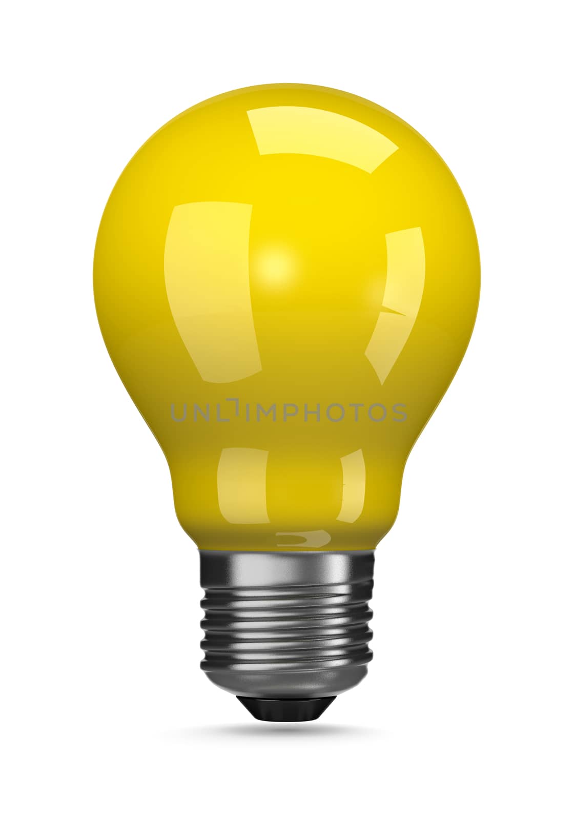 One Single Yellow Light Bulb on White Background 3D Illustration