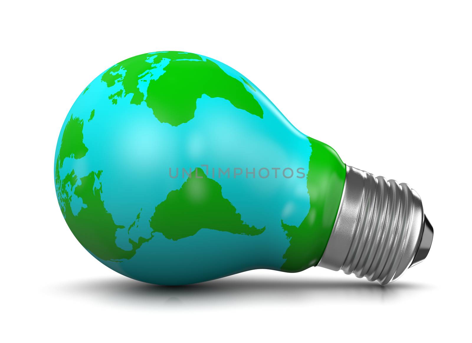 Light Bulb Covered with a World Map, 3D Illustration on White Background