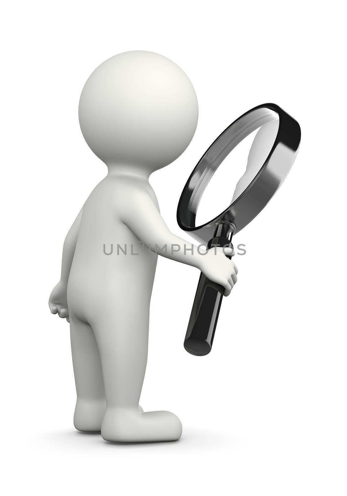 White 3D Character with Magnifier Illustration on White Background, Searching for Concept