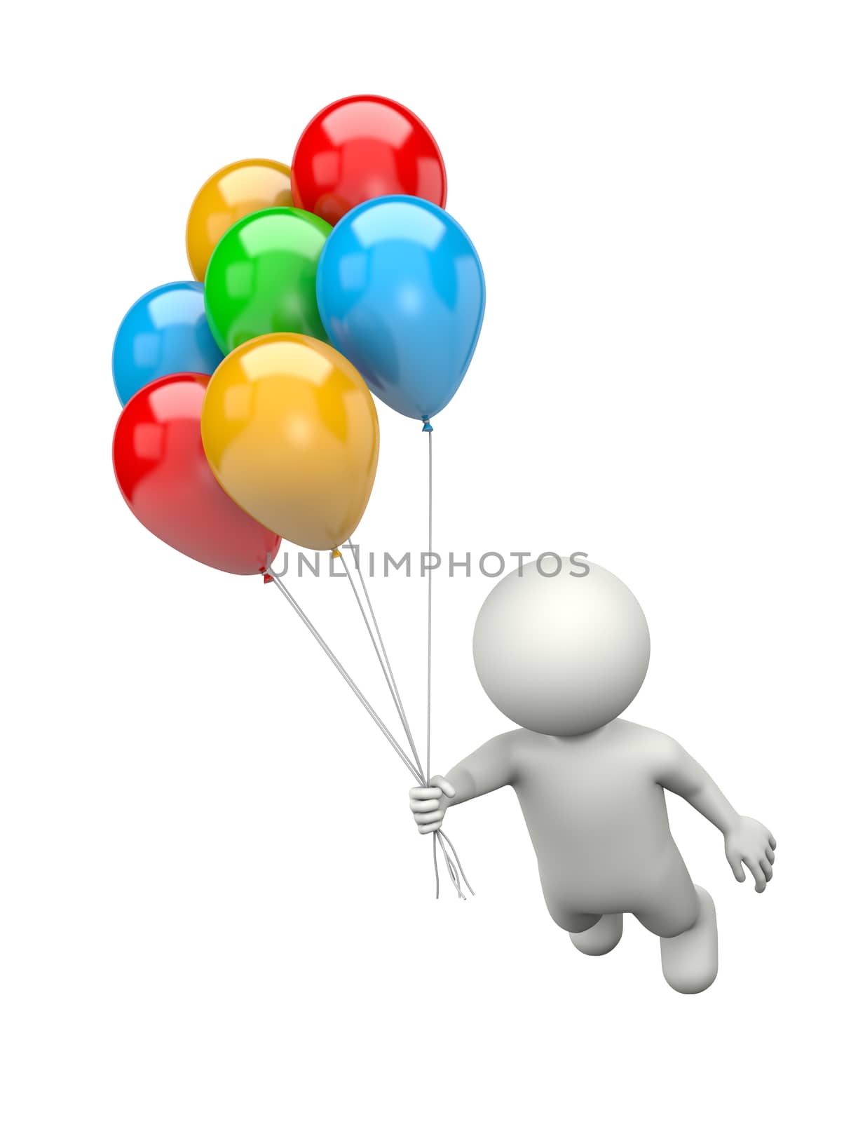 3D Character Flying with Bunch of Balloons by make
