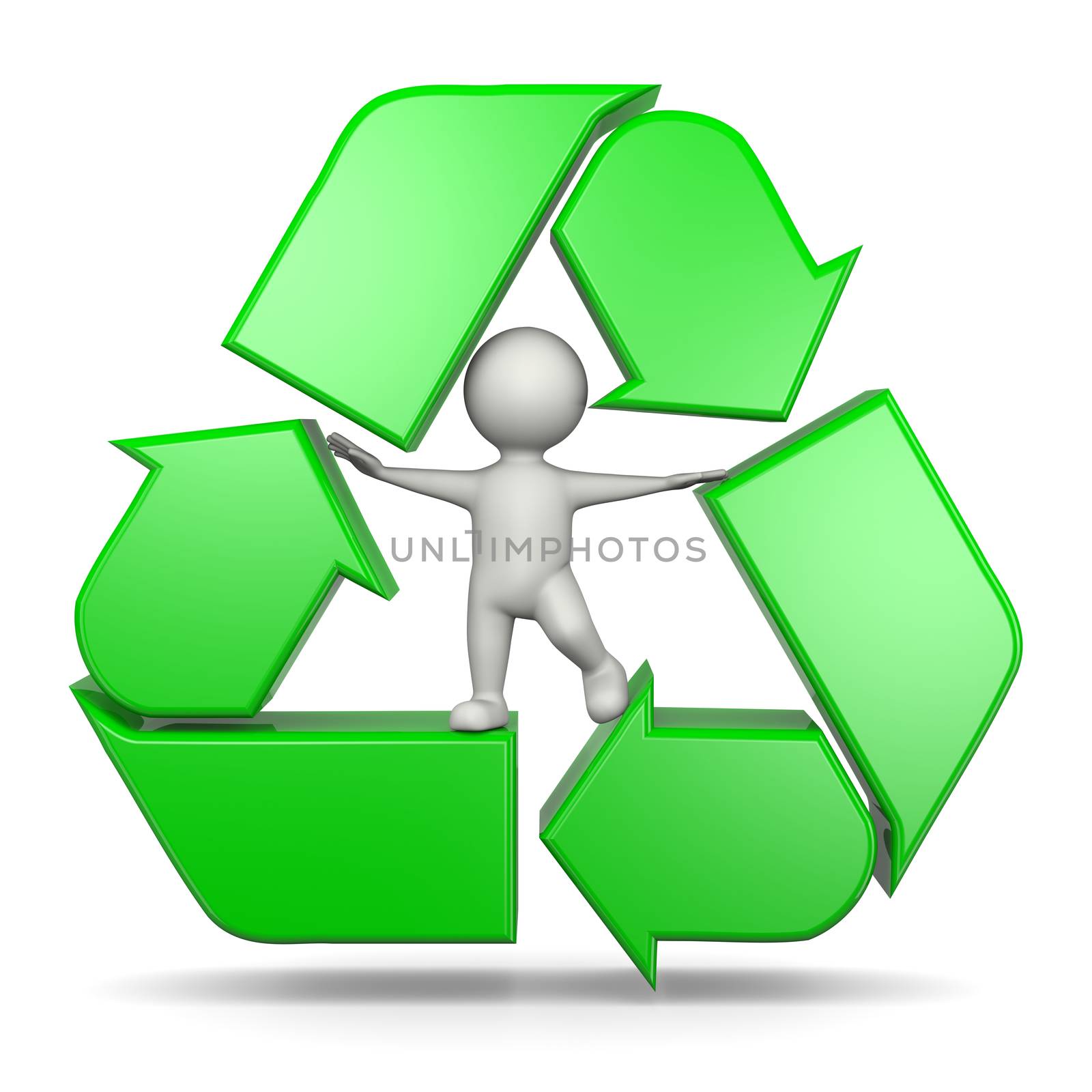 Recycle Sign Arrows with 3D Character on White Background 3D Illustration