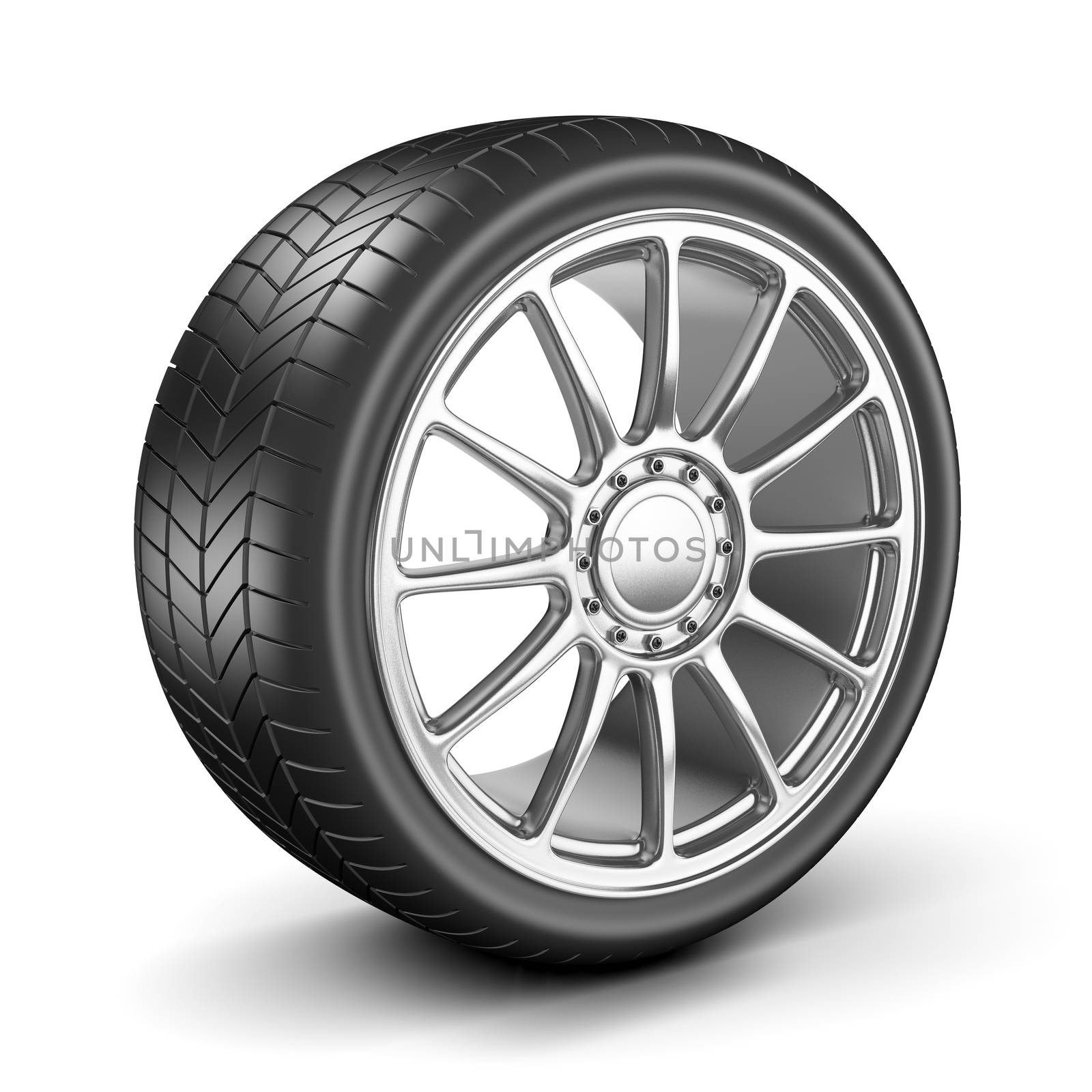 Single Car Wheel Isolated on White Background 3D Illustration