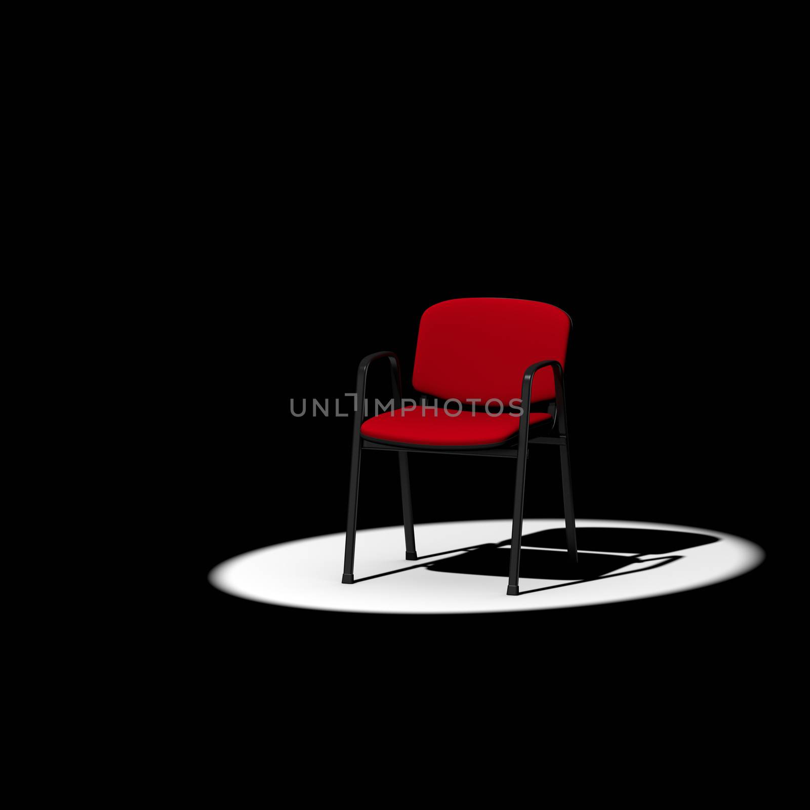 Empty Red Chair under Spotlight on Dark Background
