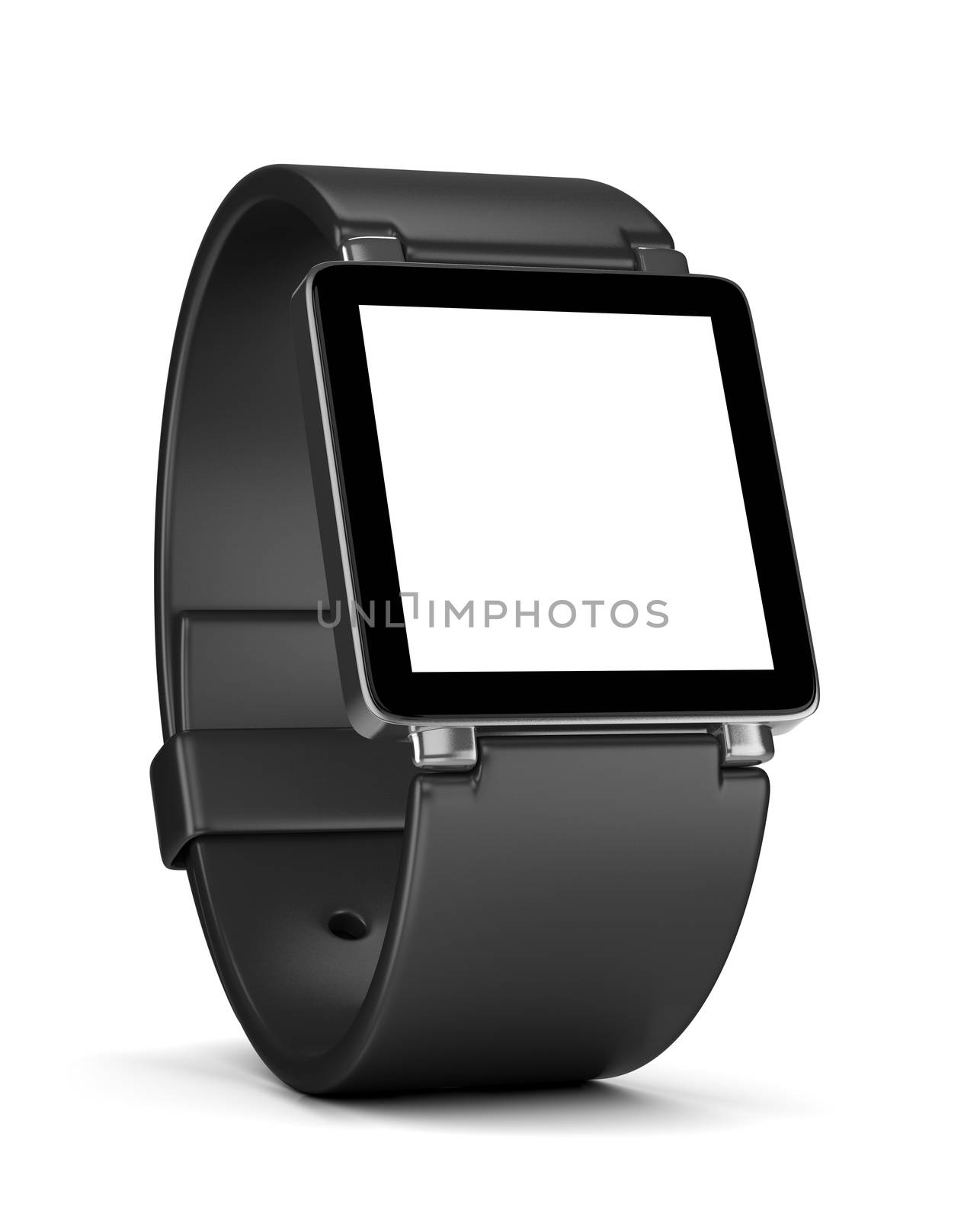 Black Smartwatch with White Blank Display on White Background 3D Illustration