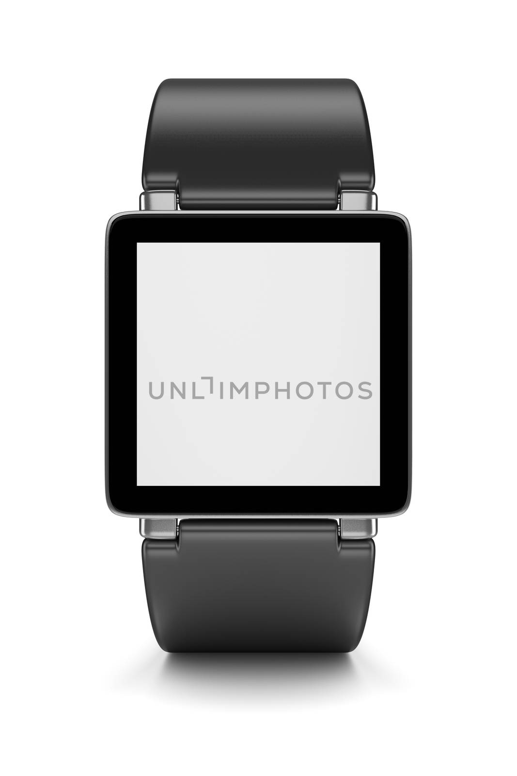 Black Smartwatch with Blank Display on White Background 3D Illustration, Front View
