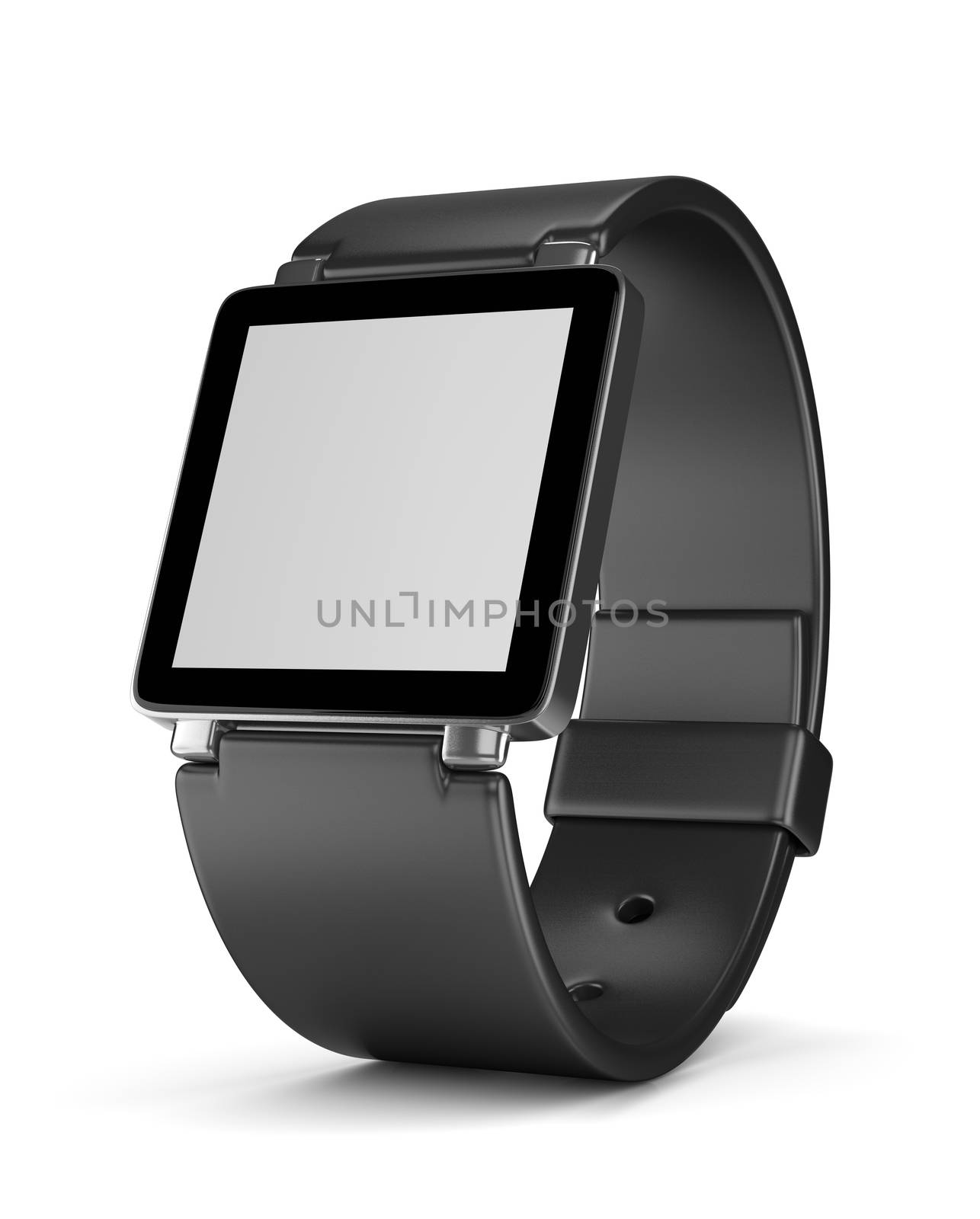 Black Smartwatch with Blank Display on White Background 3D Illustration