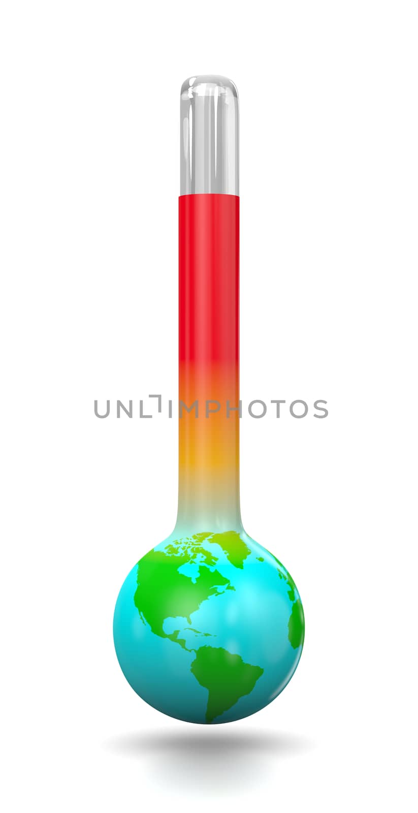 Earth in the Shape of a Thermometer isolated on White Background 3D Illustration, Global Warming Concept