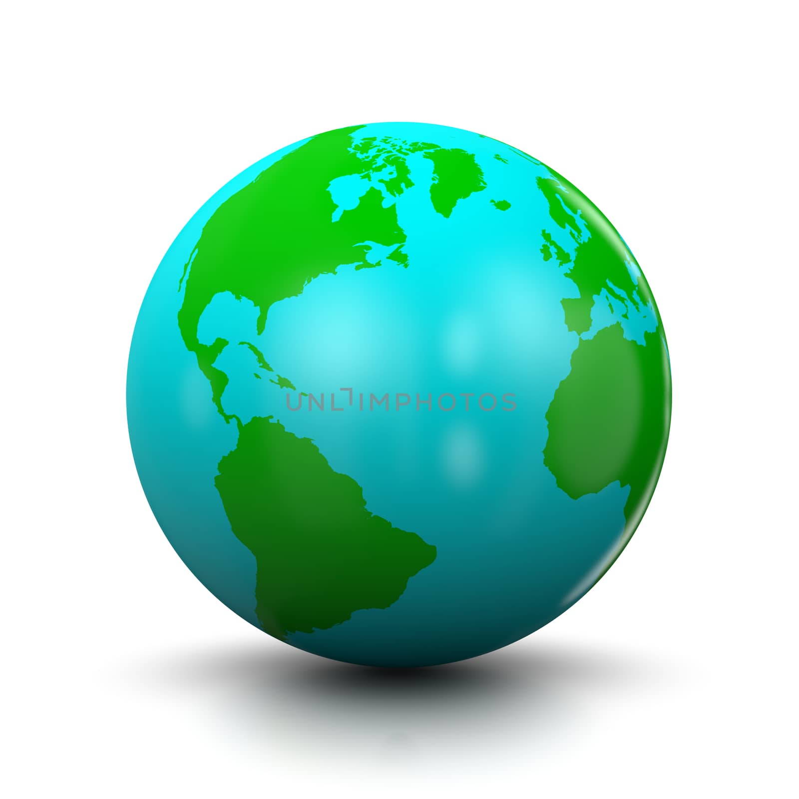 Blue and Green World 3D Illustration on White Background