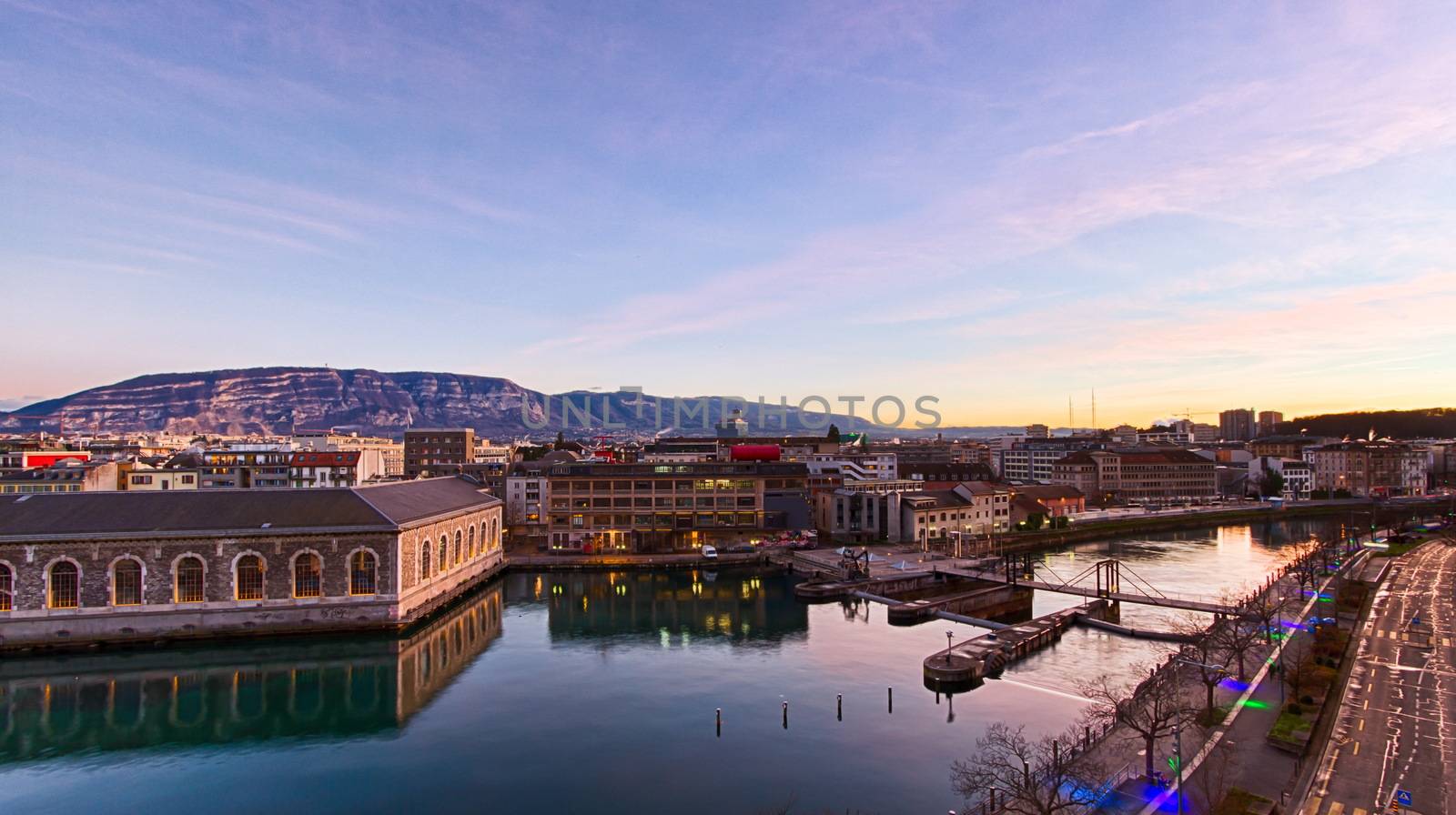 very nice view of the building of the submitting forces in Geneva in Switzerland and sky