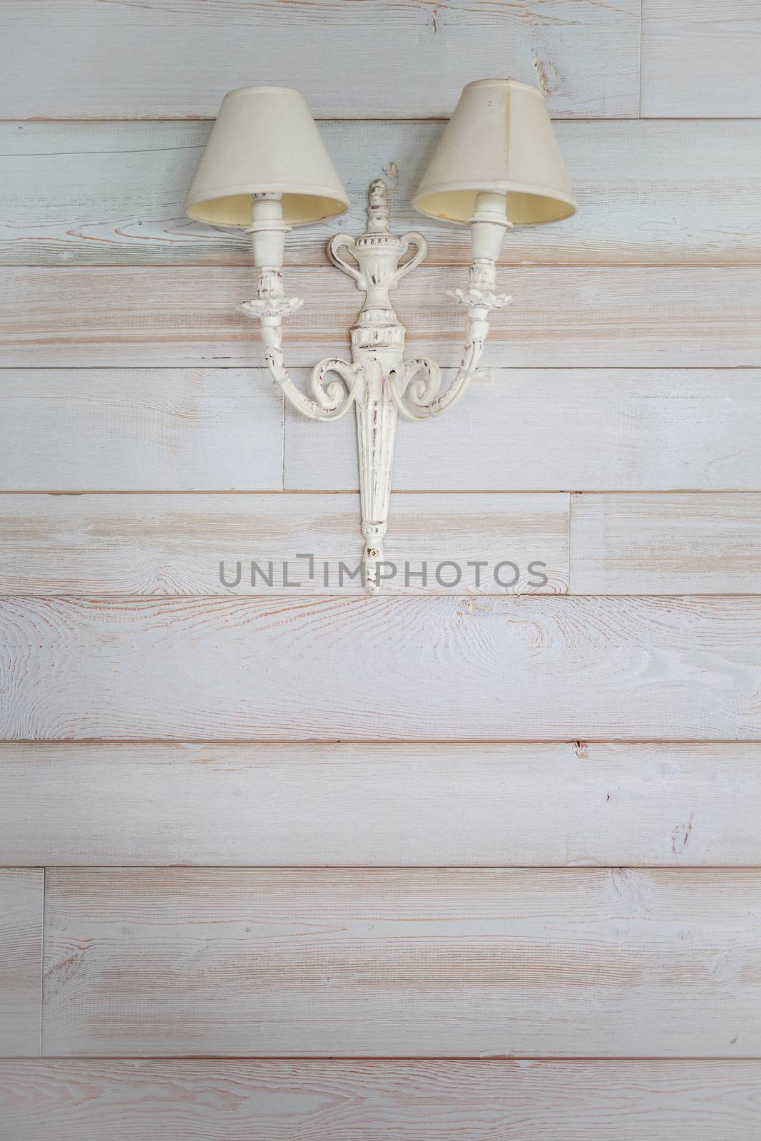 old lamp background white painted wooden Board, vintage style