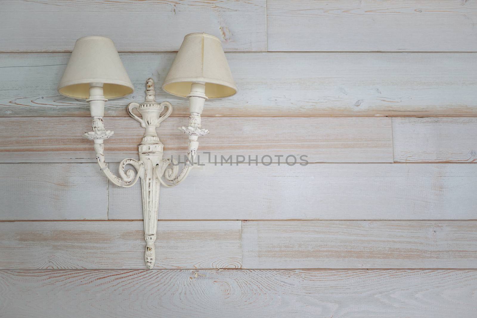 old lamp background white painted wooden Board, vintage style