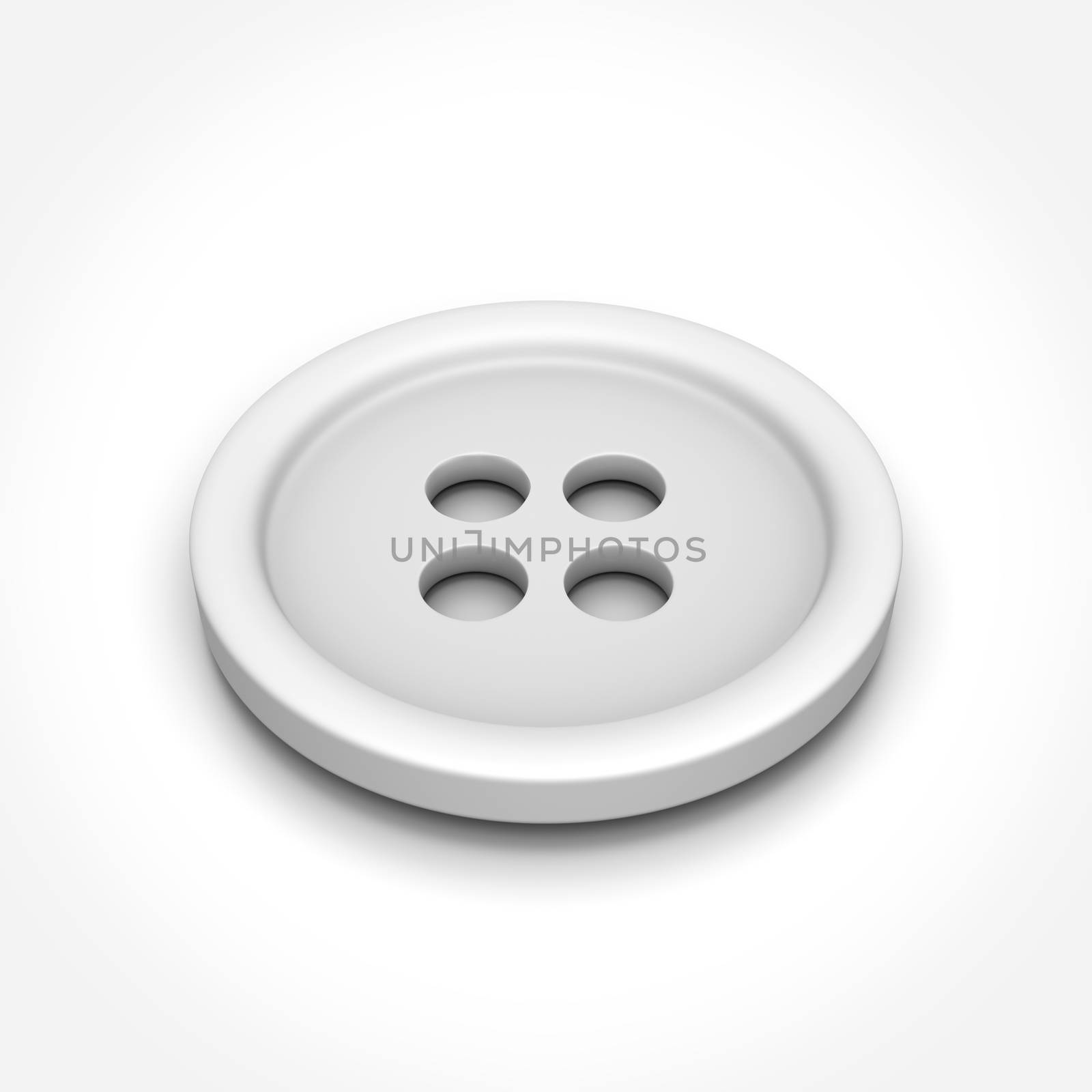 White Button on White Background 3D Illustration