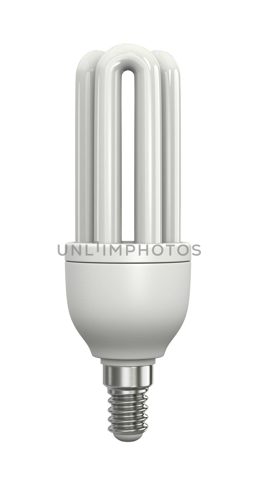 One Single Compact Fluorescent Lamp Isolated on White Background 3D Illustration