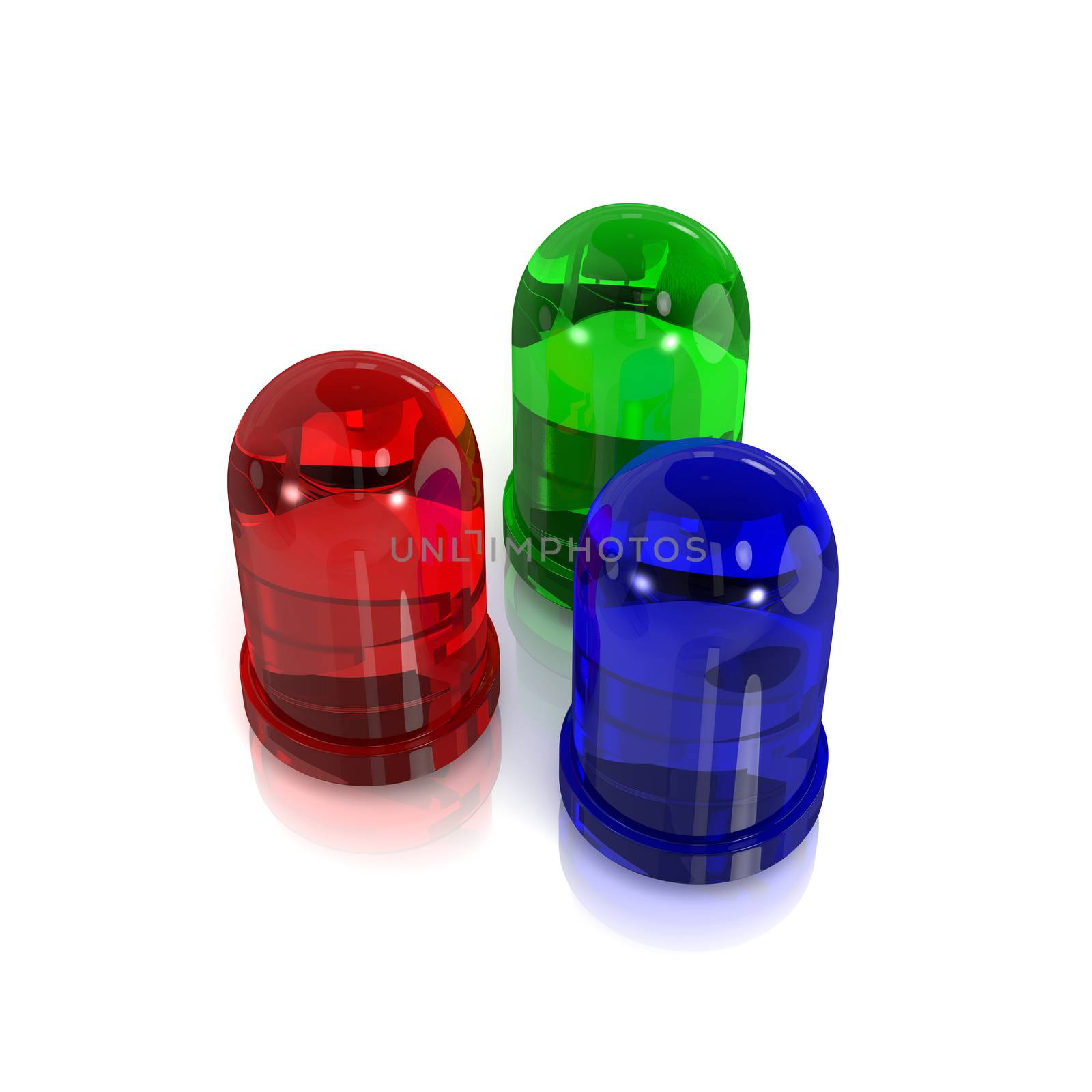 RGB Red, Green and Blue Led Diodes on White Background 3D Illustration