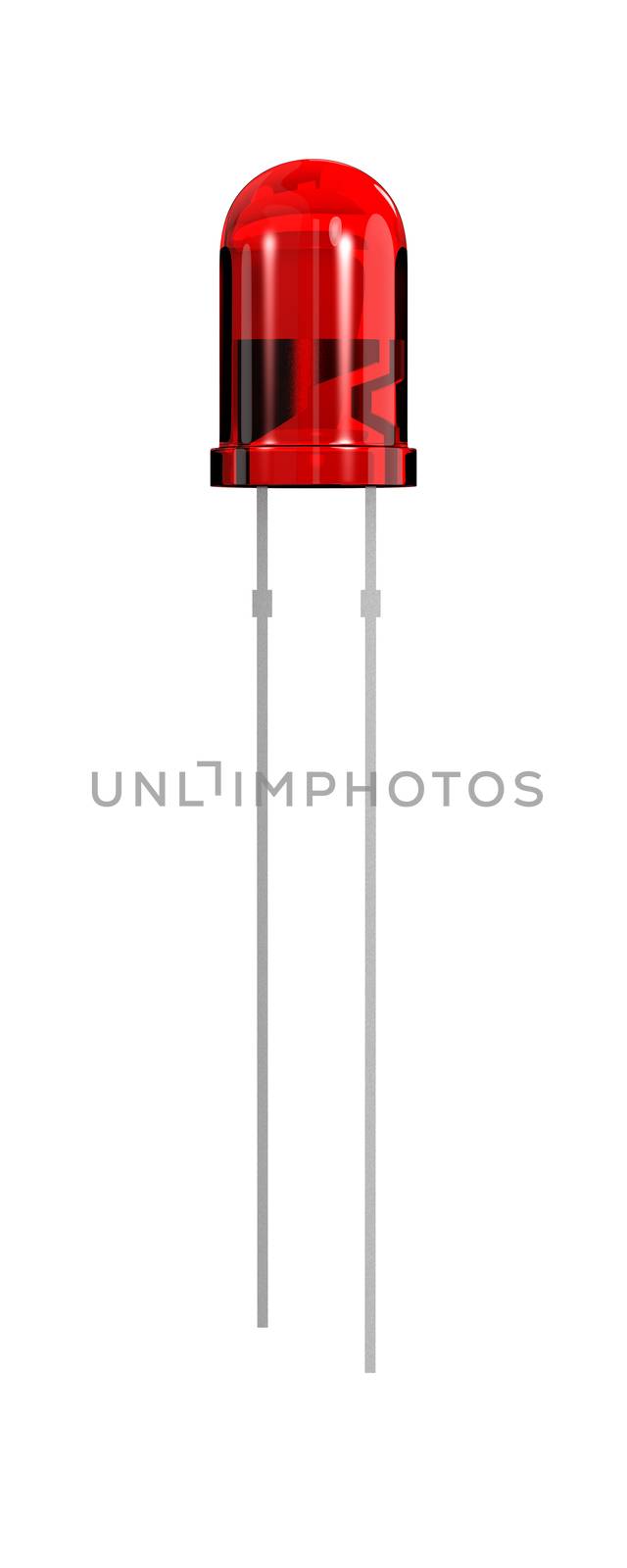 Red Led Diode Isolated on White Background 3D Illustration