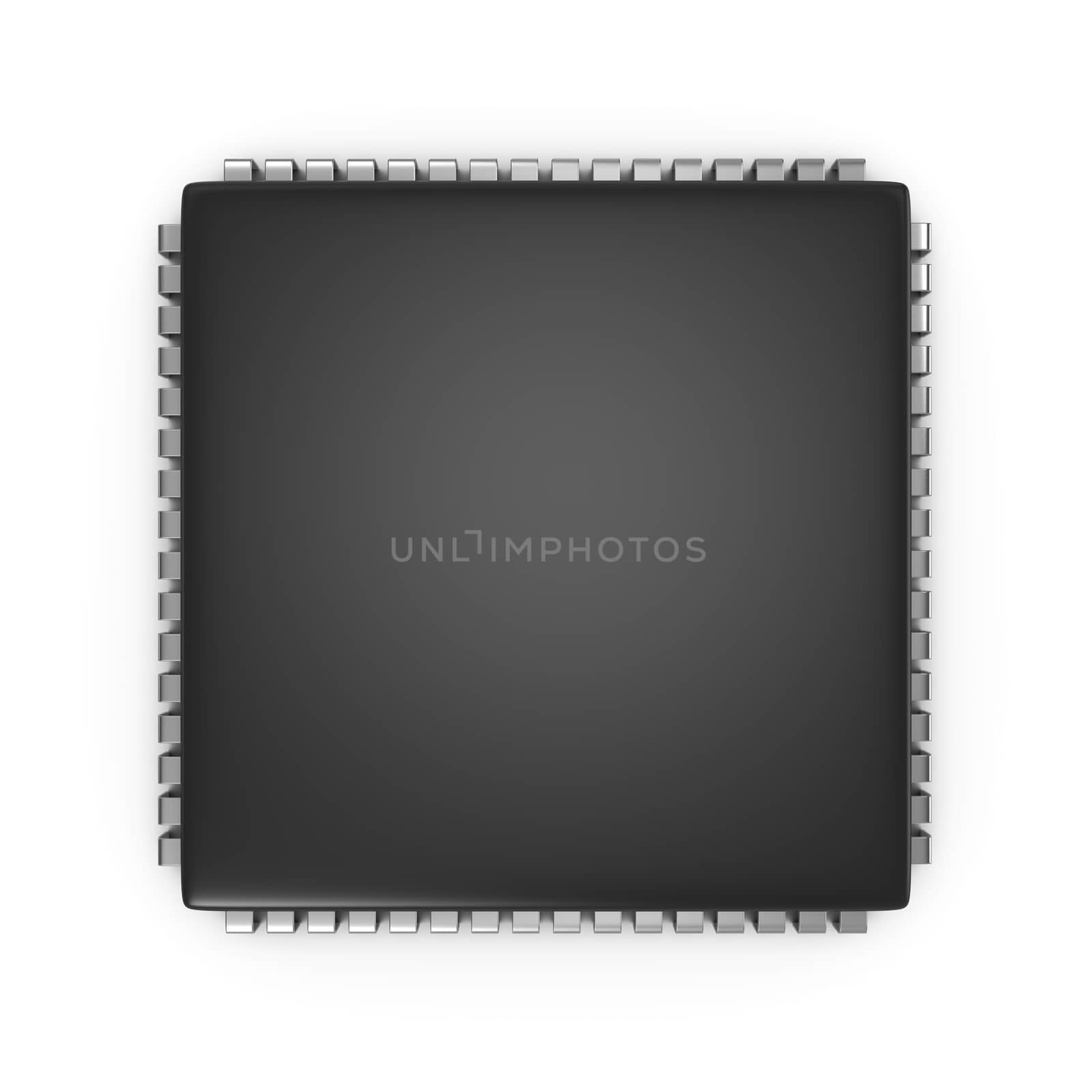 Electronic Microchip on White Background 3D Illustration, Top View