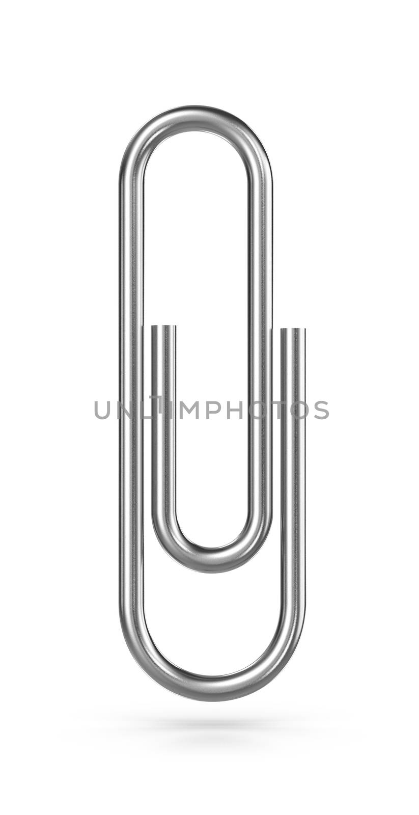 One Single Metallic Paperclip Isolated on White Background 3D Illustration