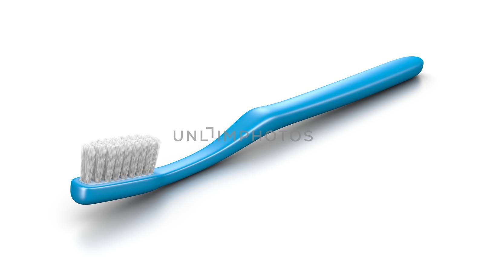 One Single Blue Plastic Toothbrush on White Background 3D Illustration