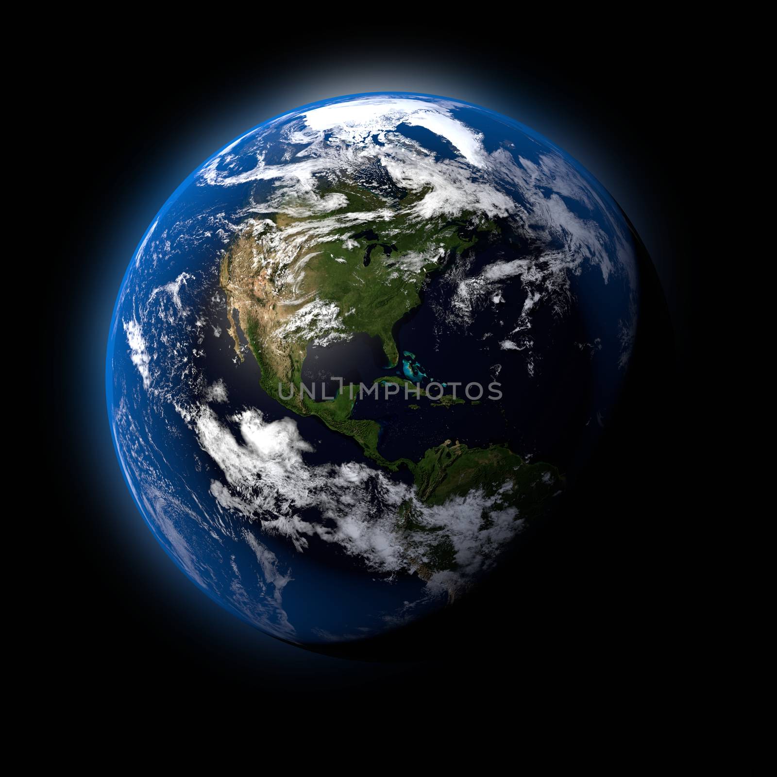 Realistic Earth Planet on Black Space Background 3D Illustration