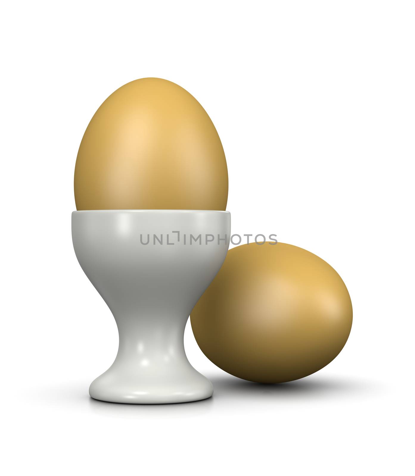White Egg Cup with Egg on White Background 3D Illustration