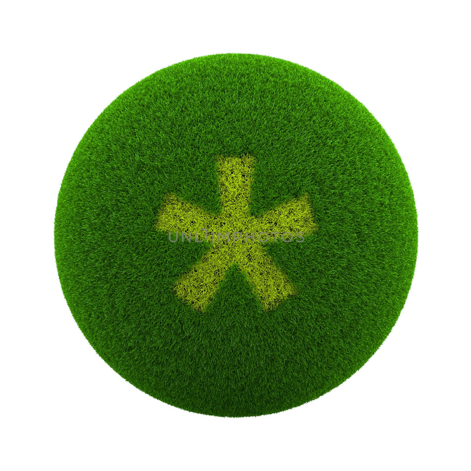 Green Globe with Grass Cutted in the Shape of an Asterisk Symbol 3D Illustration Isolated on White Background