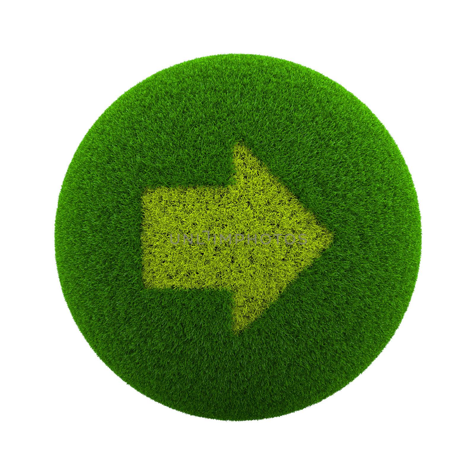 Green Globe with Grass Cutted in the Shape of a Right Arrow Symbol 3D Illustration Isolated on White Background