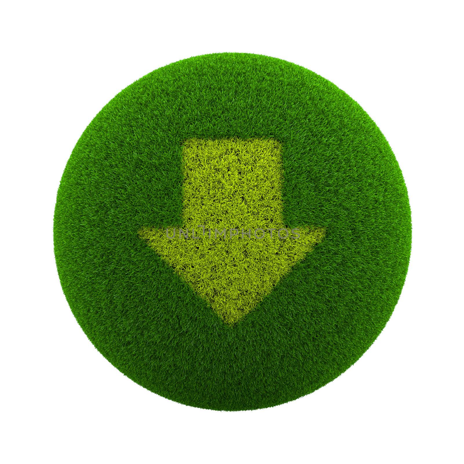 Green Globe with Grass Cutted in the Shape of a Down Arrow Symbol 3D Illustration Isolated on White Background