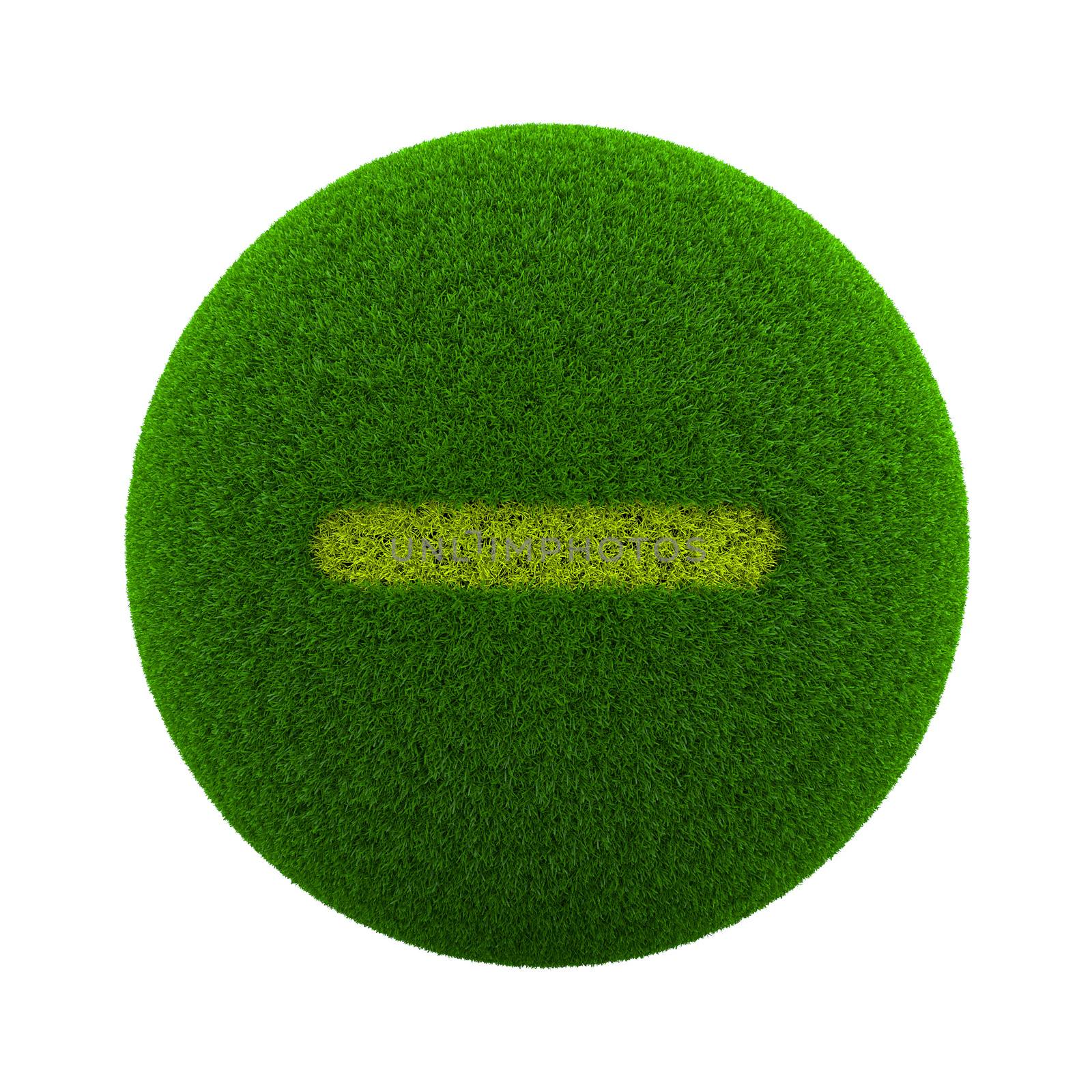 Green Globe with Grass Cutted in the Shape of a Minus Sign 3D Illustration Isolated on White Background