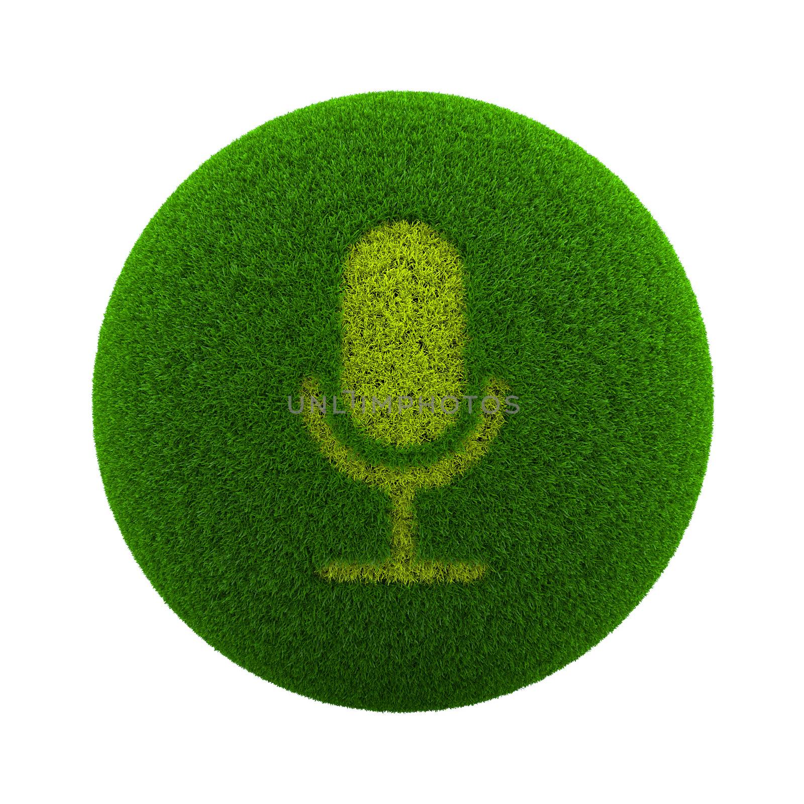 Green Globe with Grass Cutted in the Shape of a Microphone Symbol 3D Illustration Isolated on White Background