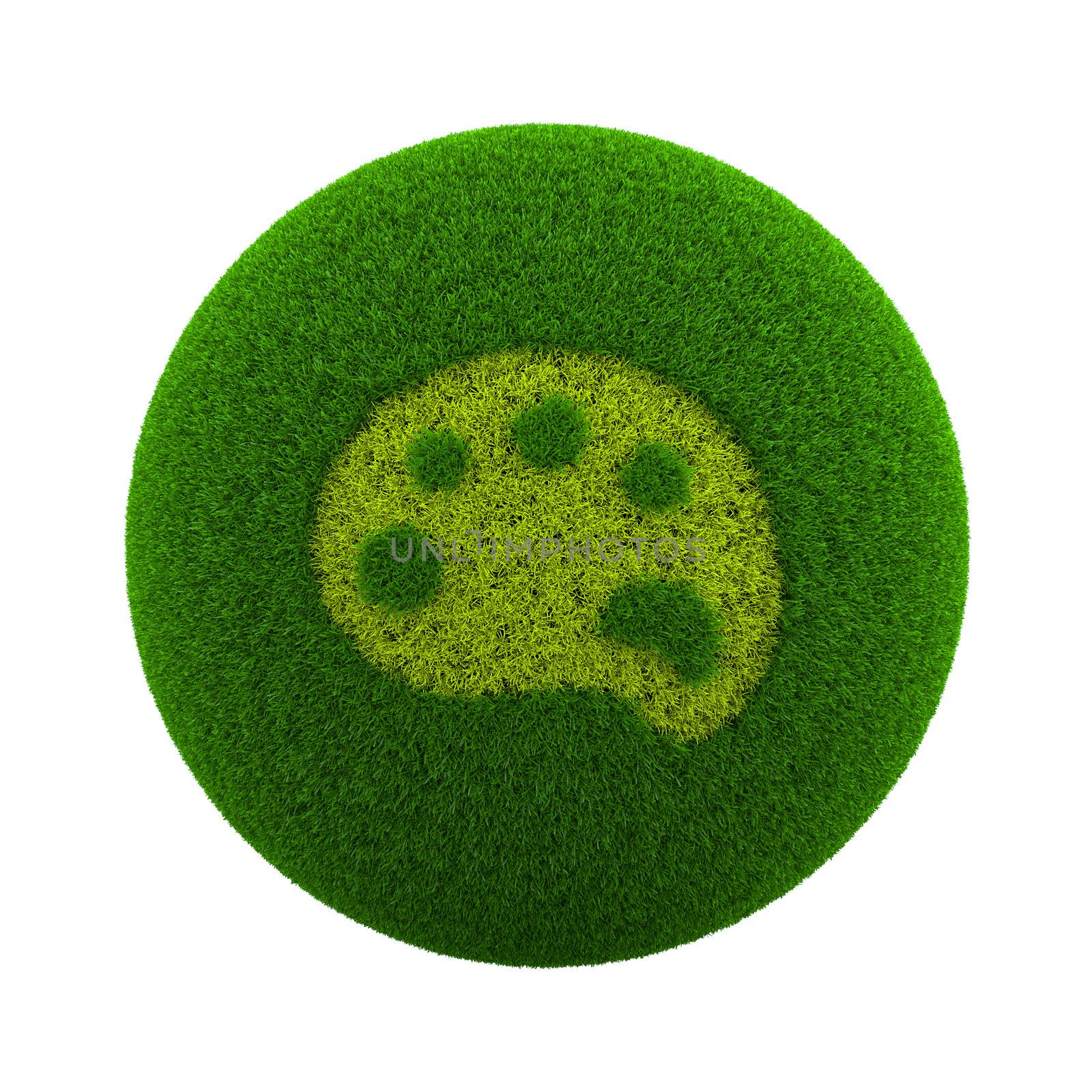 Green Globe with Grass Cutted in the Shape of a Palette Symbol 3D Illustration Isolated on White Background