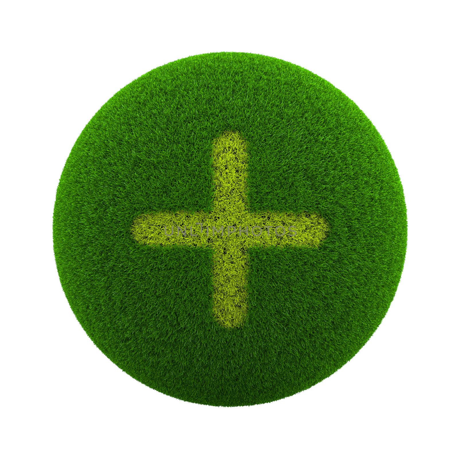 Green Globe with Grass Cutted in the Shape of a Plus Symbol 3D Illustration Isolated on White Background