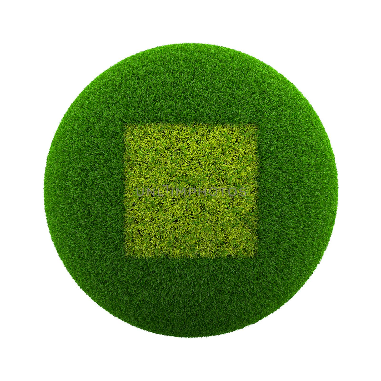 Green Globe with Grass Cutted in the Shape of a Square Symbol 3D Illustration Isolated on White Background